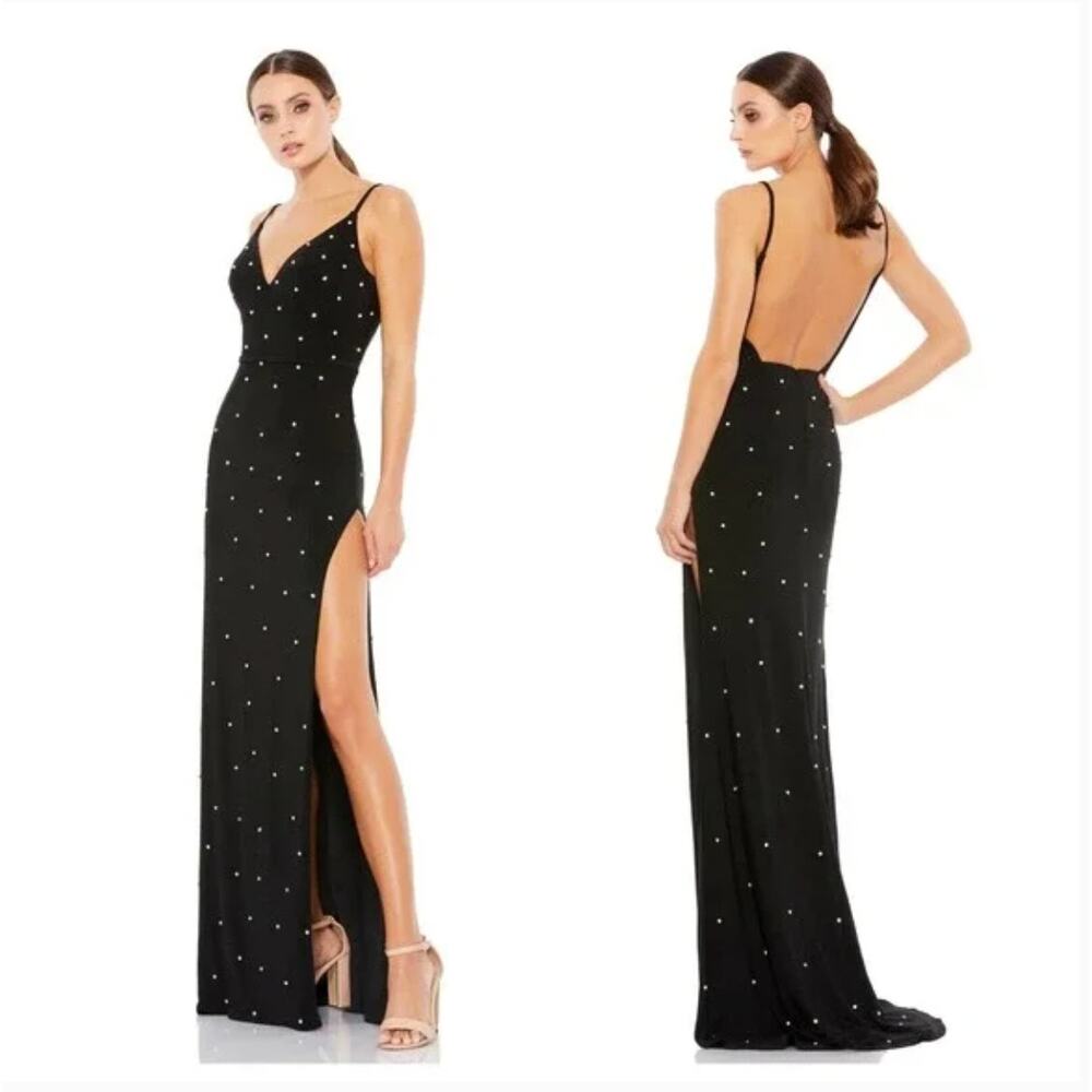 Mac Duggal Black Maxi Dress with Silver Accents